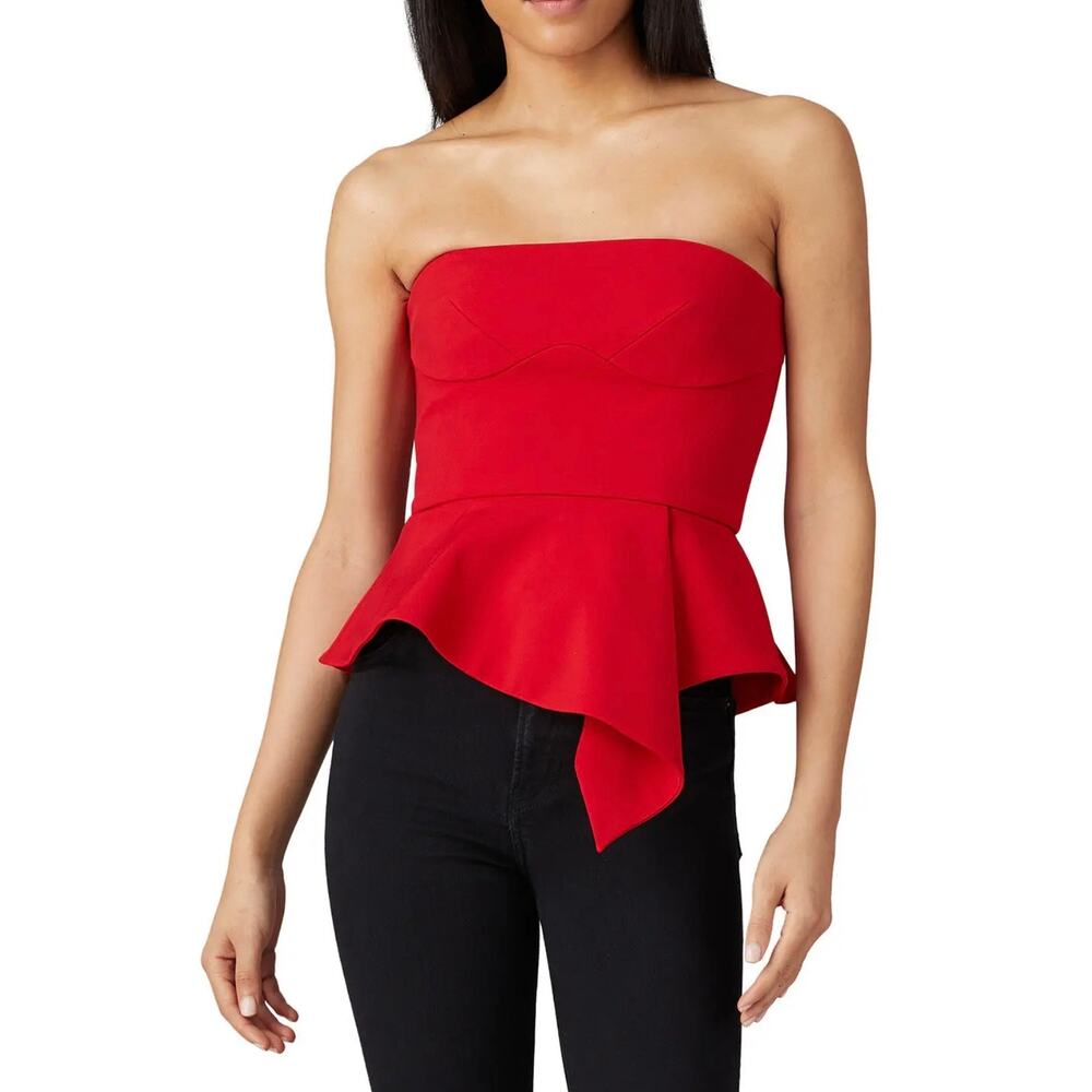 Cushnie Strapless Peplum Top in Red